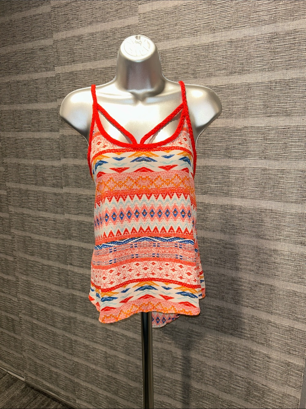 NWT- No Boundaries Red Multicolor Aztec Strappy Tank Top